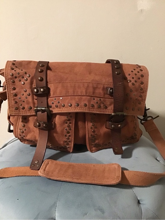 Free People Handbags - Free People Studded Suede Crossbody Messenger Bag - Rust Brown